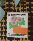 Card with 'I appreciate you' message on a patterned background
