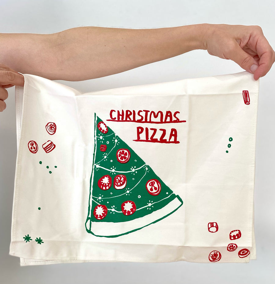 christmas pizza tea towel